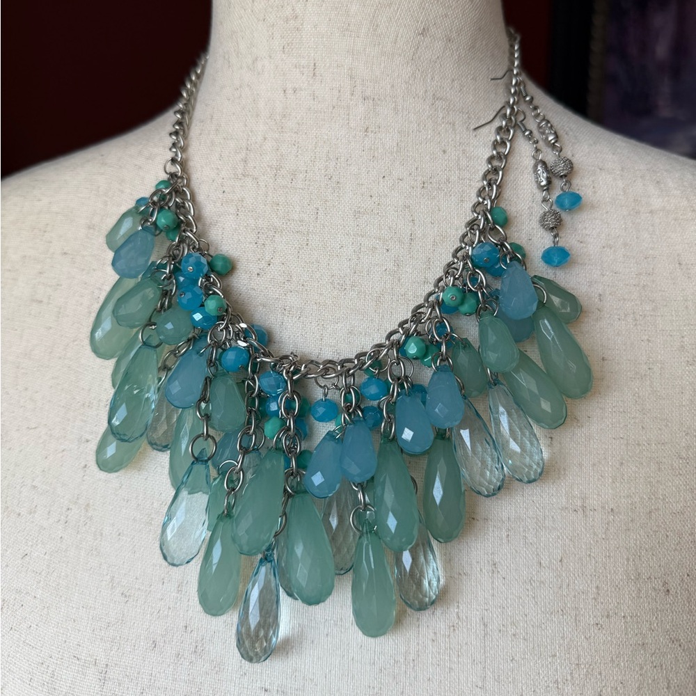 Elegant Silver and Blue Statement Necklace and Earrings